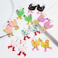 Funny Acrylic High Heels Hen Dots Pendant Earrings for Women Girls Cartoon Animal Printing Chicken Drop Earrings Jewelry Gifts