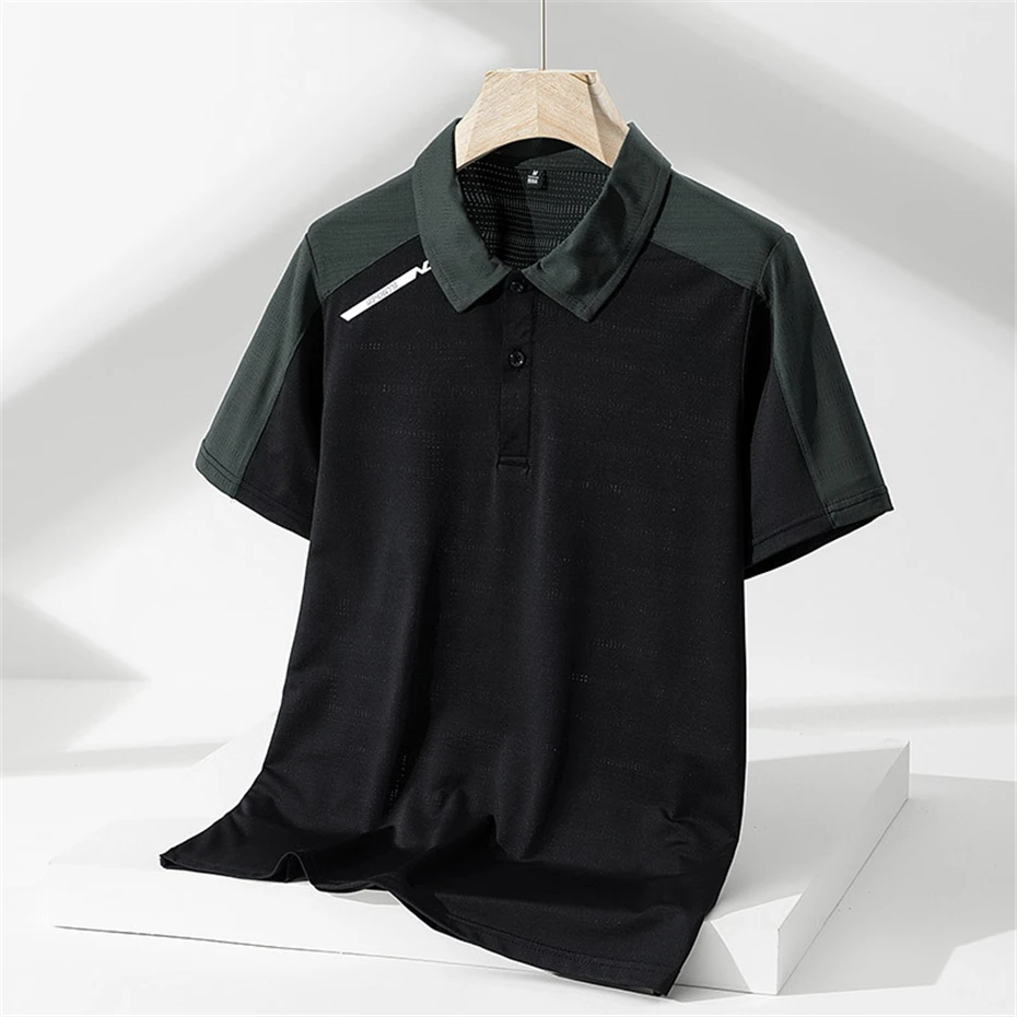 

2024 Summer Cool Polo Shirts Men Short Sleeve Polo Shirt Patchwork Fashion Casual Breathable Running Shirts Male