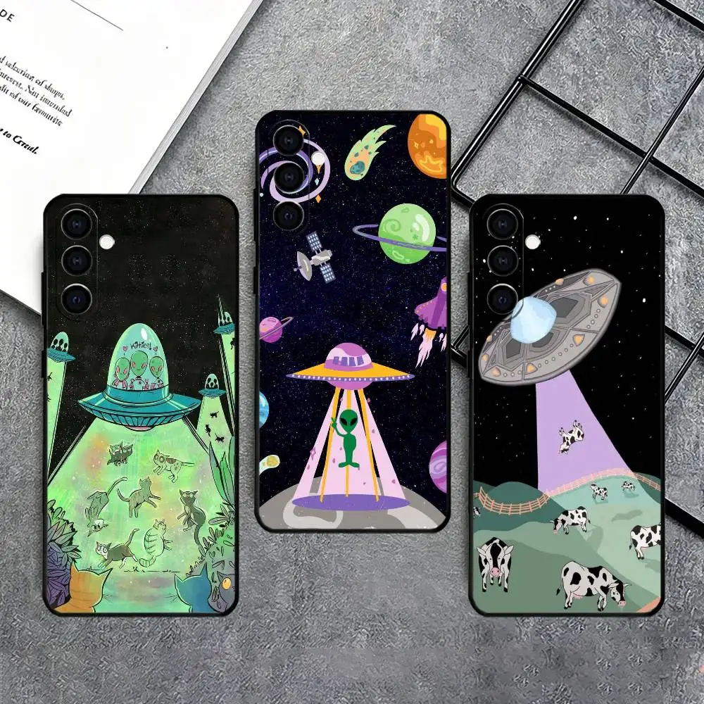Funny UFOs and aliens Phone Case For Samsung Galaxy A73,A72,A71,A70,A53,A52,A51,Soft Silicone Black Cover
