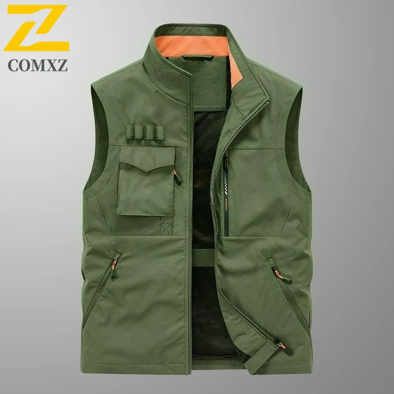 Men's Mesh Lined Vest Outdoor Multi Pocket Photography Fishing Breathable Vests Casual Lightweight Utility Wear Resistant Gilet