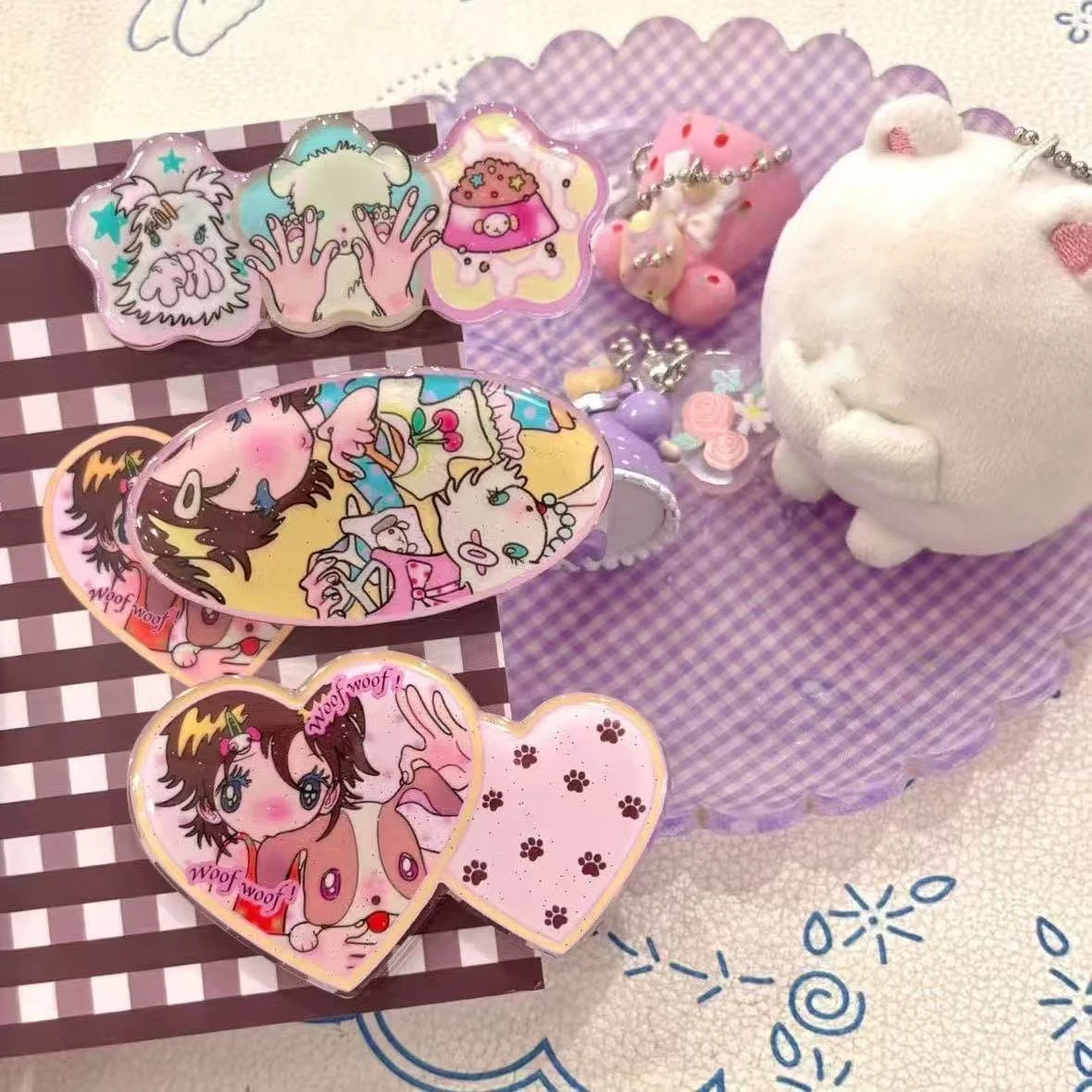 

3PC Retro Showa Style Hair Clip Niche Cute Cartoon Student Bangs Clip Ancient Retro Girl Side Clip Hair Clip Hair Accessory Gift