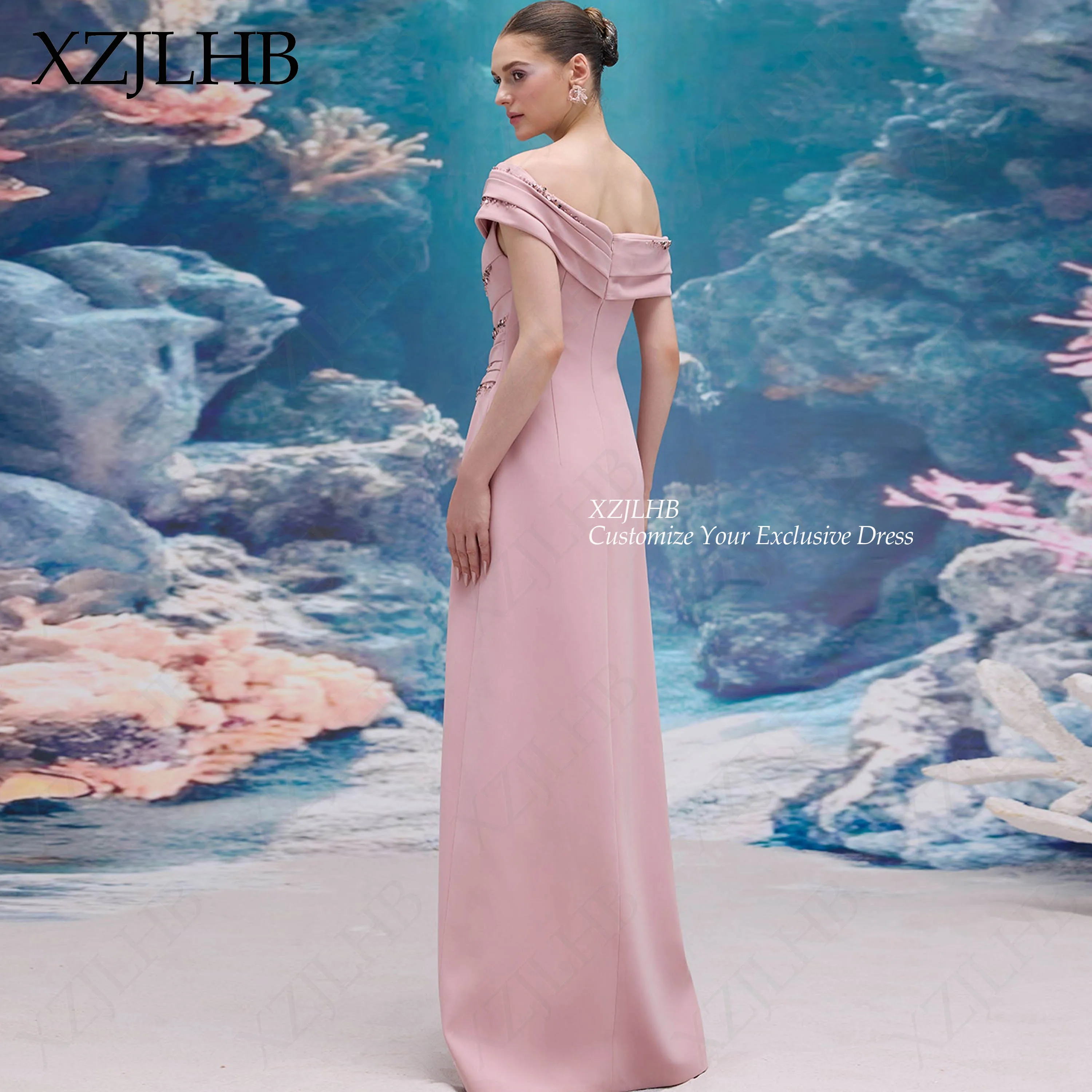 XZJLHB Soft Satin Personalized Evening Dress A-Line Off The Shoulder Vestidos De Fiesta Elegantes Sleeveless Backless Gala Gown