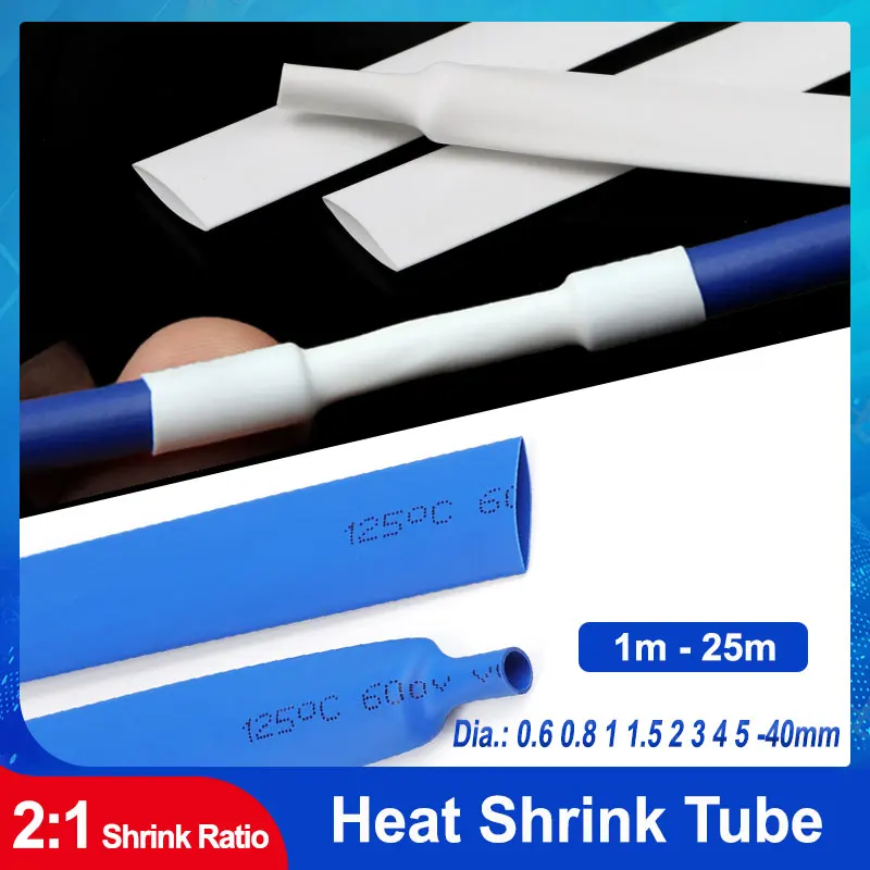 1M-25M 0.6mm~40mm Blue White Polyolefin Shrinking Heat Shrink Tube Cable Insulated Sleeve Tubing Wire Connector Protector Wrap