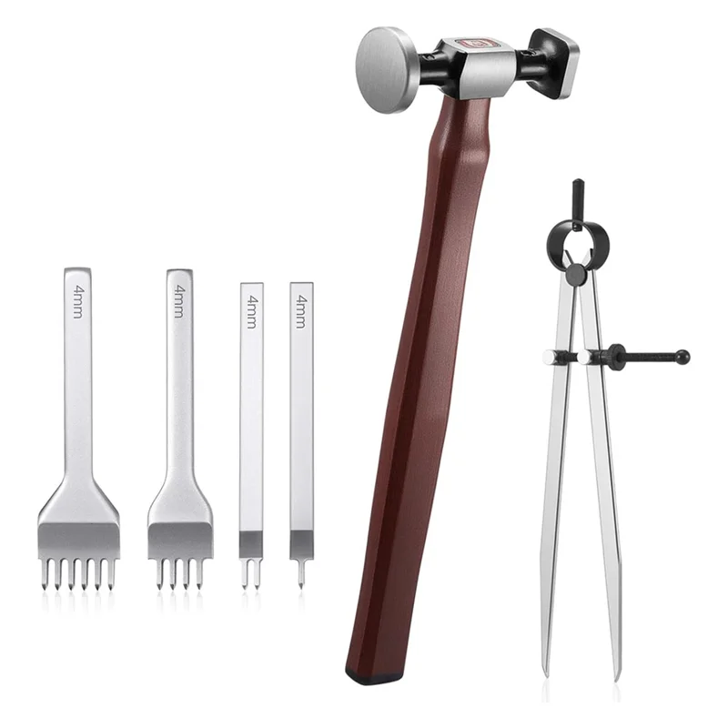 

AT84-6 Pcs Leather Mallet Hammer Set Carbon Steel Double Head Hammer Math Compass Drafting For Craft Stamping And Sewing Tool