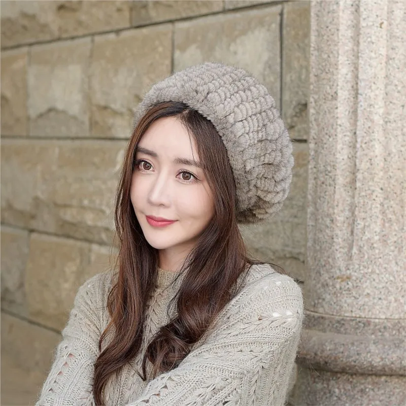 

Woolen hats women's warm berets headscarves bud woven fashionable and versatile fur