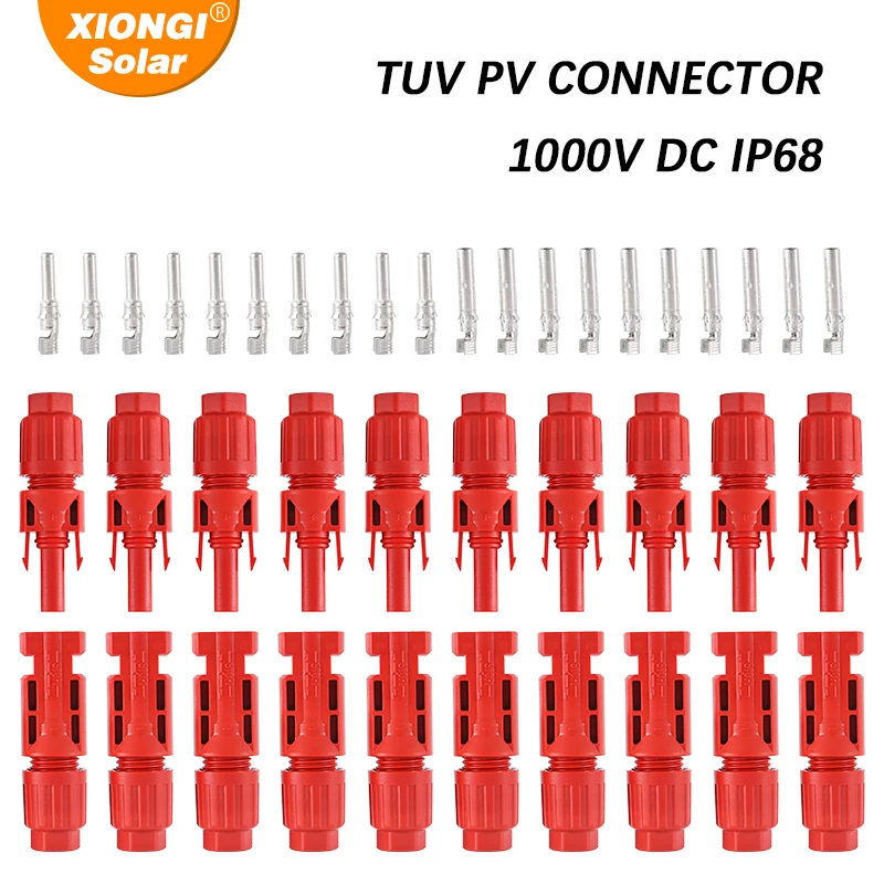 XIONGISOLAR 10 20 40 100PCS TÜV IP68 DC Solar Red Connector Solar Panel Cable PV Connectors 5 10 20 50Pairs Male/Female(10AWG)