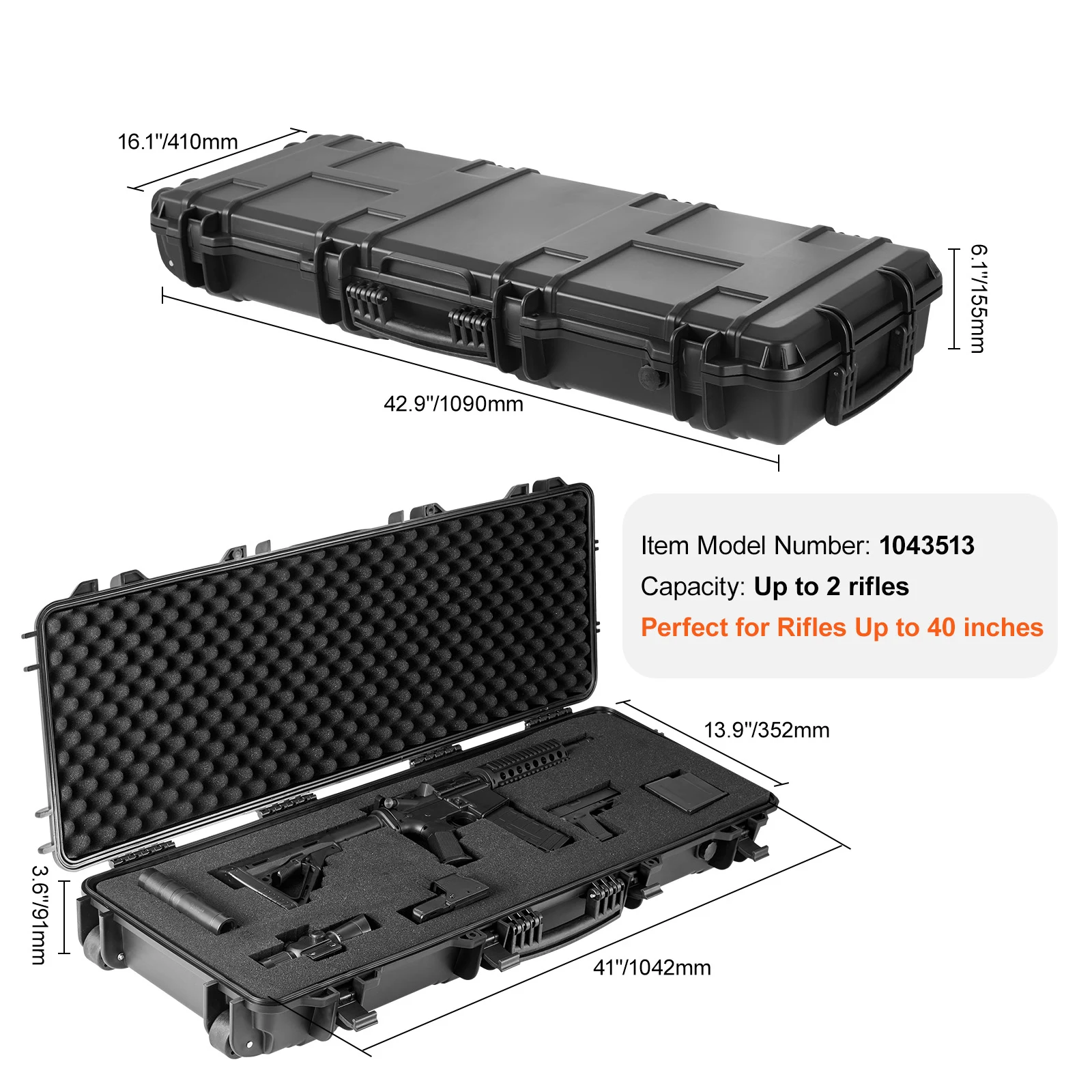 SucceBuy Hard Rifle Case Draagbare lange pistoolopslagkoffer met 2 zwenkwielen Schokbestendige en waterdichte Airsoft Rifle-beschermhoes