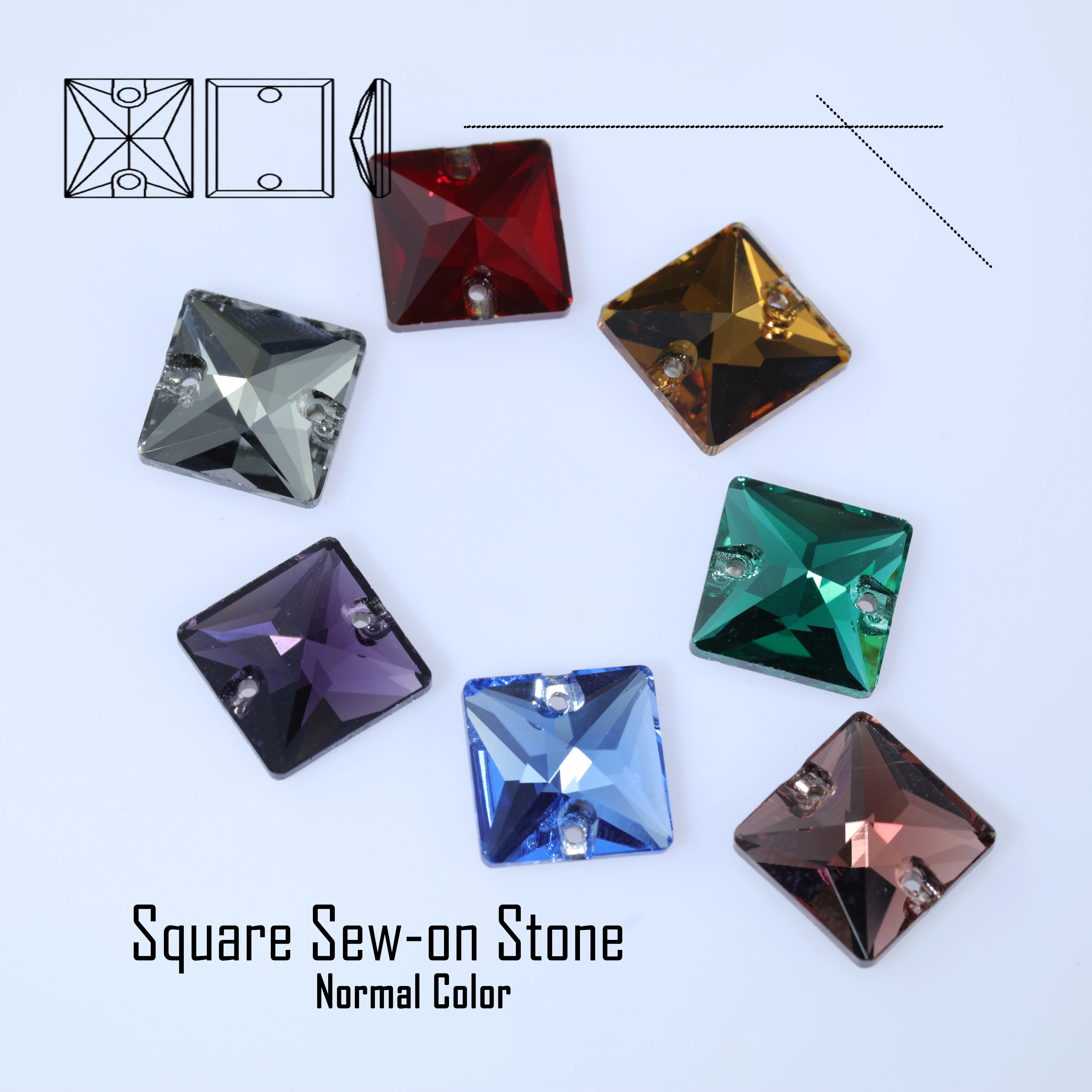 Square Sew-on Stone Normal Color Glass Crystal Rhinestones Sewing Stones Flatback Sew on Rhinestones For Garment Clothes Bags