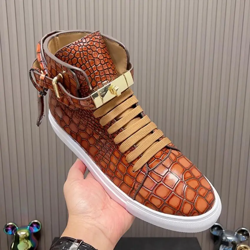 

Spring high-top casual shoes men's sports shoes buckle high-quality hip-hop zipper tie platform trend men Zapatillas Hombre A2