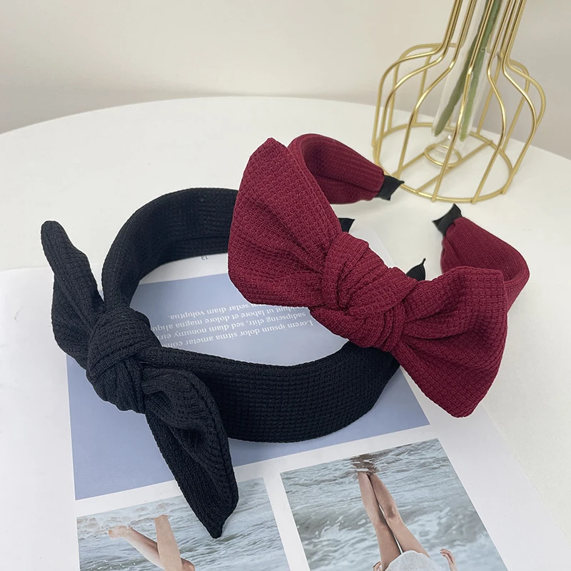 New Fashion Women Hairband Knitted Turban Big Bow knot Headwear Solid Color Headband Spring Hair Accessories