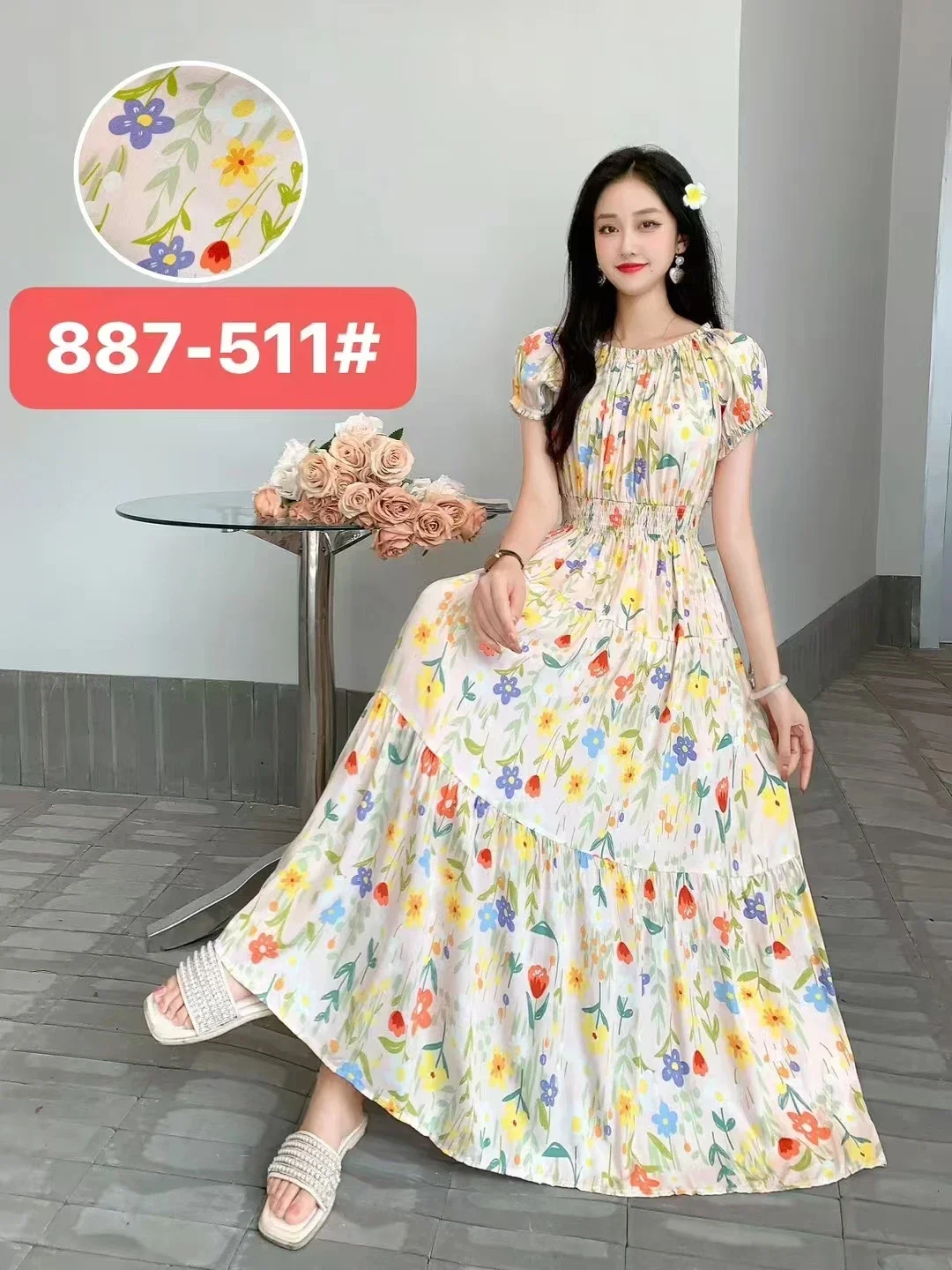 THHONE Vestidos Robe Maxi Long Dress Women Summer Indian Clothes Bohemian Cotton Linen Floral Short Sleeve Korean Style Casual