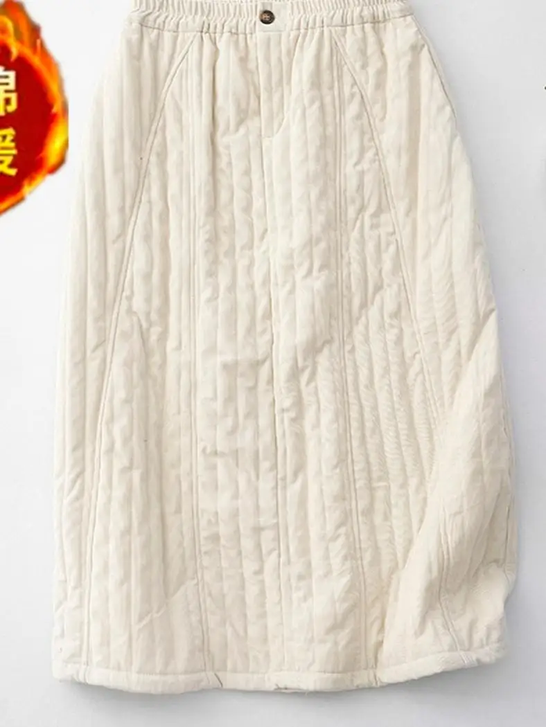 

Женская повседневная вельветовая юбка-миди с хлопковой теплой резинкой на талии, винтажная зимняя юбка с высокой талией