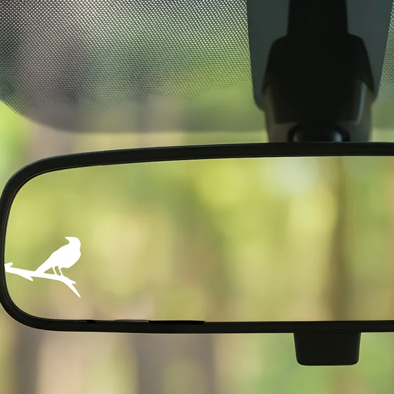 1pair Branch Crow Silhouette Waterproof Vinyl Stickers No Residue Decals For Rearview Mirror Car Laptop Decor