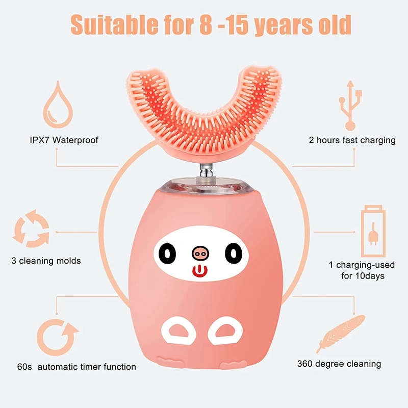 Children U-shaped Electric Toothbrush Mouth-contained Silicone Braces USB Charging Ultrasonic Toothbrush Music English Version