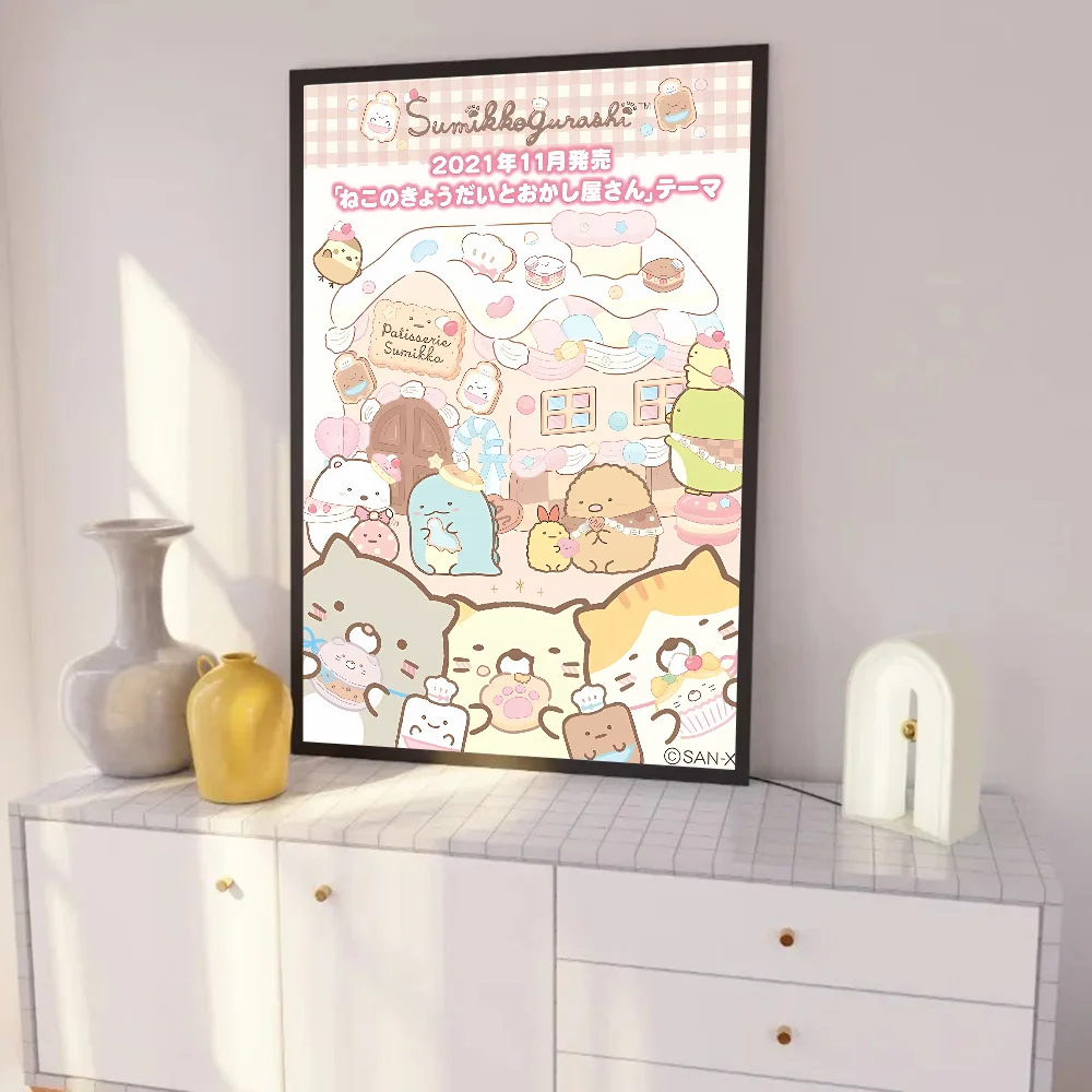 Japão anime sumikko gurashi cartaz auto-adesivo arte adesivo de papel à prova dwaterproof água café casa bar decoração da parede do quarto