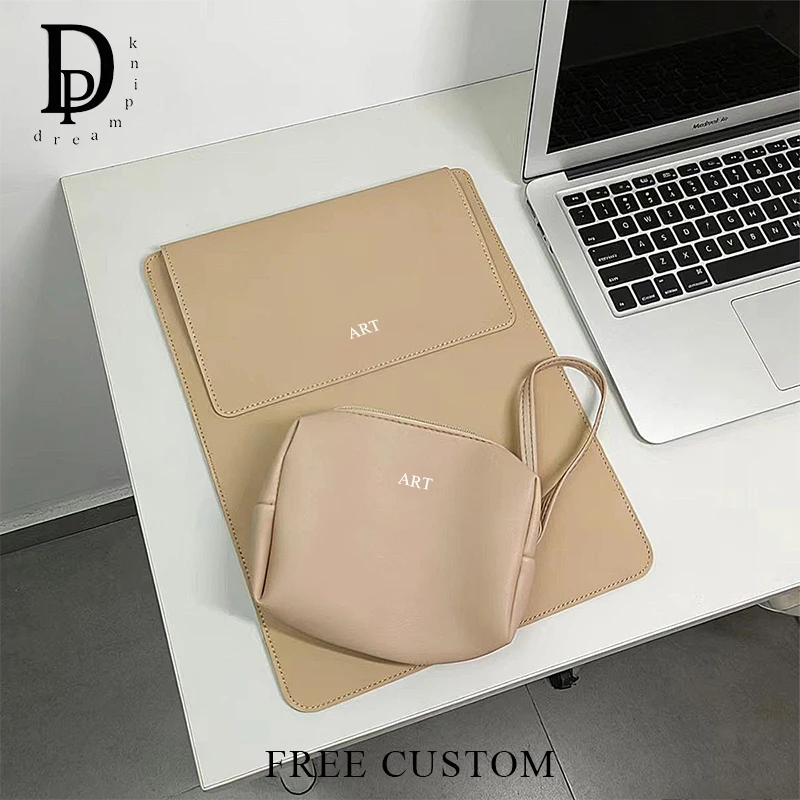 Business Office Commuting Personalized Laptop Pouch Luxury PU Leather Protective Laptop Sleeve With Stand Charger Storage Bag