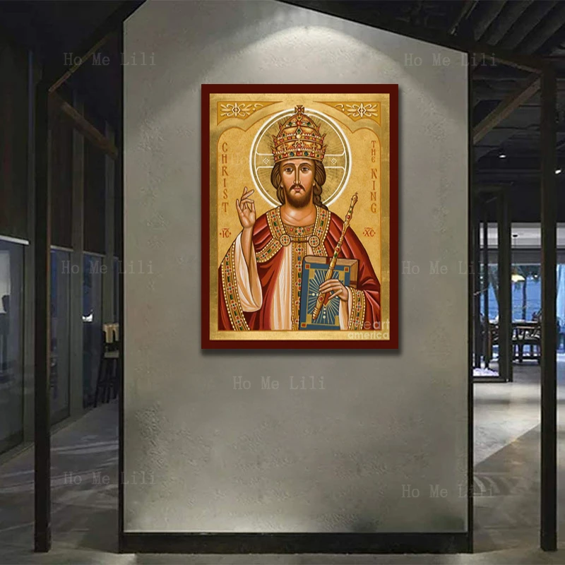 Prawosławna ikona chrystusa króla naszego pana jezusa w chwale boski zmartwychwstanie religia płótno Wall Art By Ho Me Lili wystrój pokoju