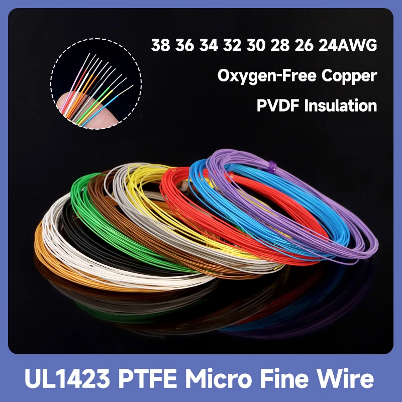 

5/10/50M UL1423 PTFE Micro Fine Wire 38~24AWG Single Core Silver Plated Copper PVDF Micro Fine High Temperature Electronic Cable