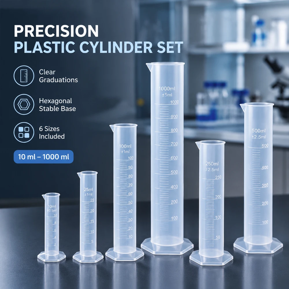 1Pc Transparent Graduated Cylinder 10-1000ml, Plastic Measuring Cylinder Lab Trial Test Liquid Tube Measurement Tool