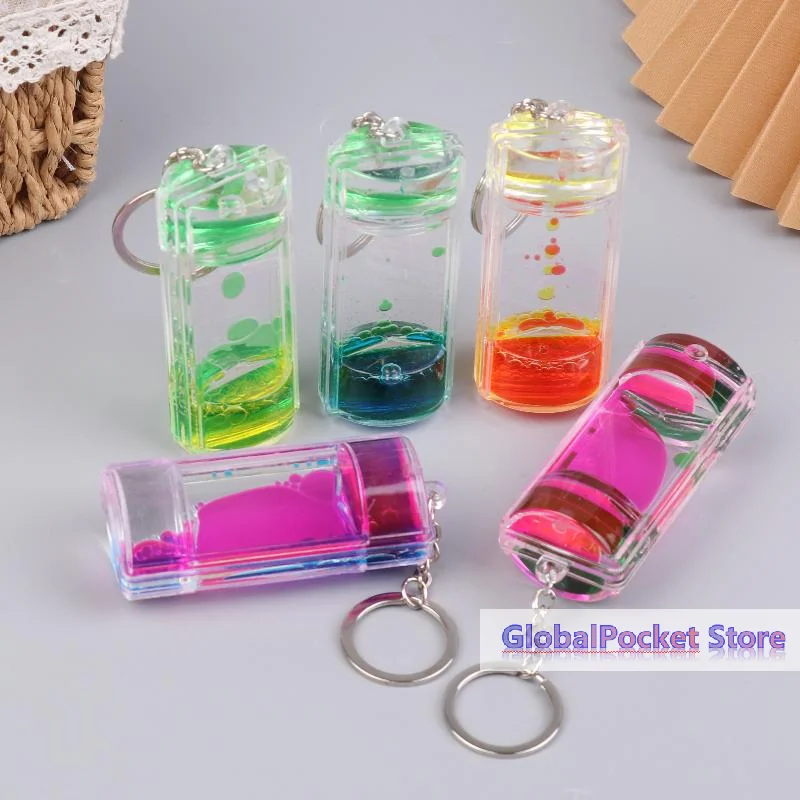 [TG823]Dynamic Liquid Timers Key Chain Colorful Motion Bubbler  Keyring Bag Charm Decor