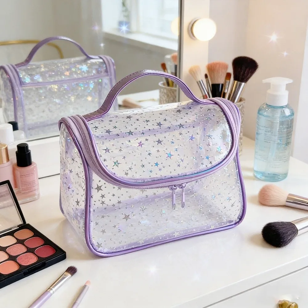 Transparent Star Cosmetic Bag PVC Large Capacity Travel Cosmetic Bag Reinforced Handle Waterproof Makeup Organizer For Travel