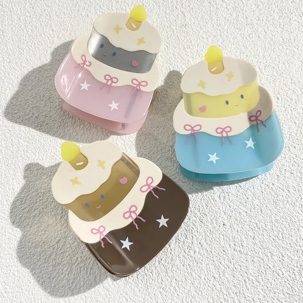 

Милый ацетатный торт в форме торта на день рождения, большой зажим для волос для женщин, новый мультяшный геометрический вечерние аксессуары для волос, креативный инструмент