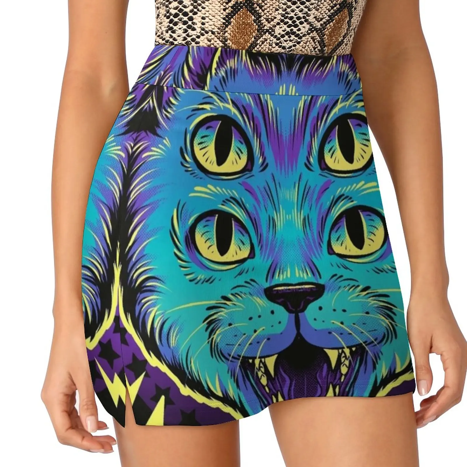4 Eye Cat Women's skirt With Hide Pocket Tennis Skirt Golf Skirts Badminton Skirts Running skirts Cat Kitten Kitty Eye Eyes