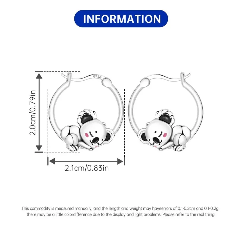 MISEFF 2025 New 925 Sterling Silver Cute Koala Hoop Earrings Round Charms Beads For Fashion DIY Jewelry Women Gifts Making view 3