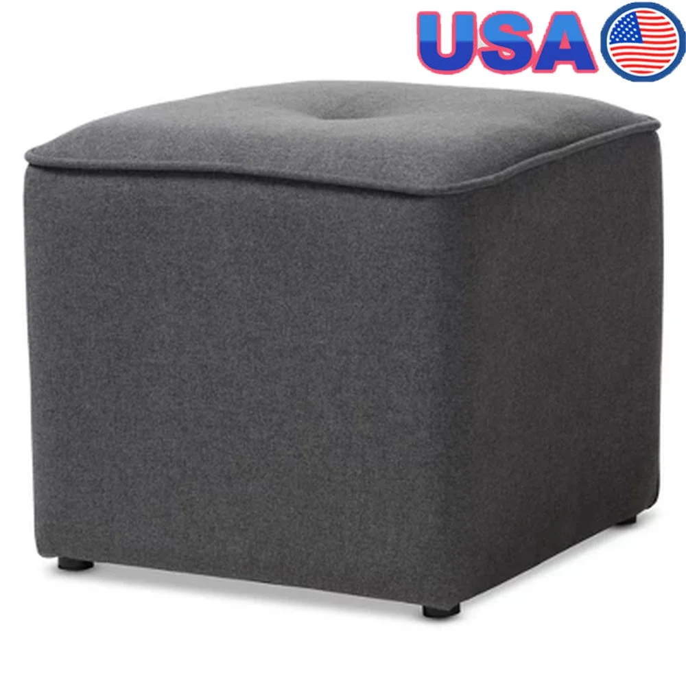 

Modern Fabric Upholstered Ottoman Tufted Round Accent Piece Solid Wood Foam Padded Versatile Living Room Small Space Easy Care