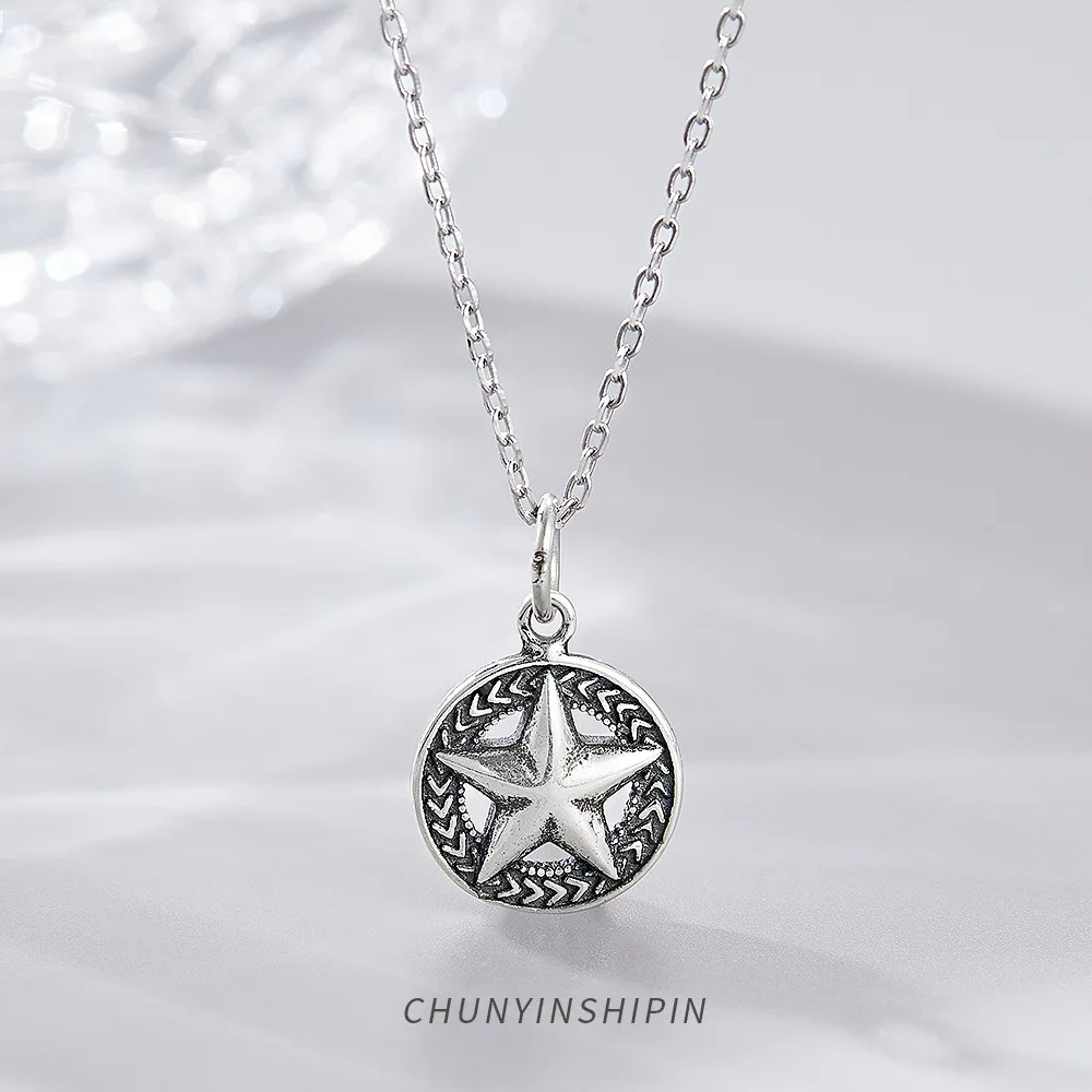 

Vintage S925 Silver Necklace with Unique Star and Coin Pendant - Ins Personalized Clavicle Chain