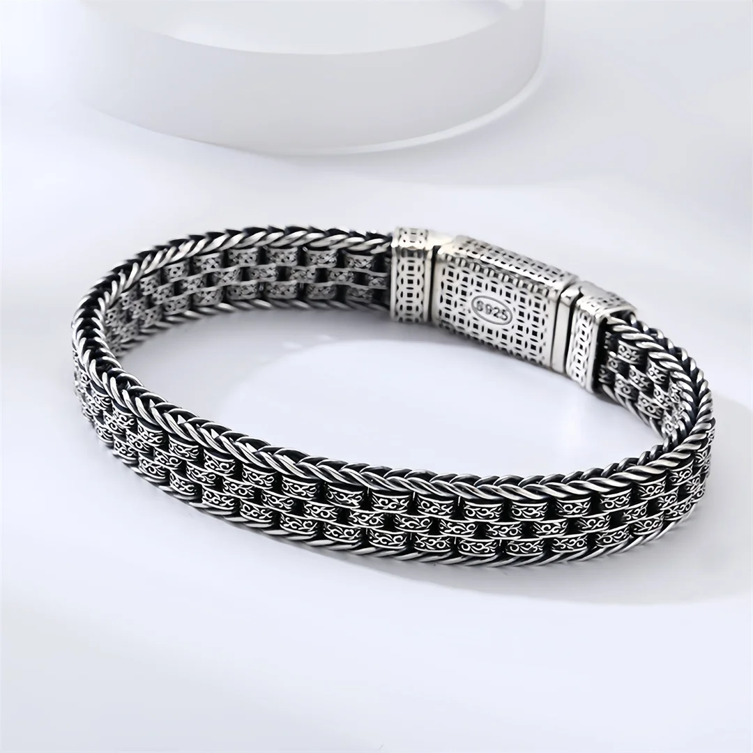 BOCAI New S925 Sterling Silver Charms Bangle for Men Antique Eternal Rattan Pattern Prayer Wheel Bracelet Fine Choice Jewelry