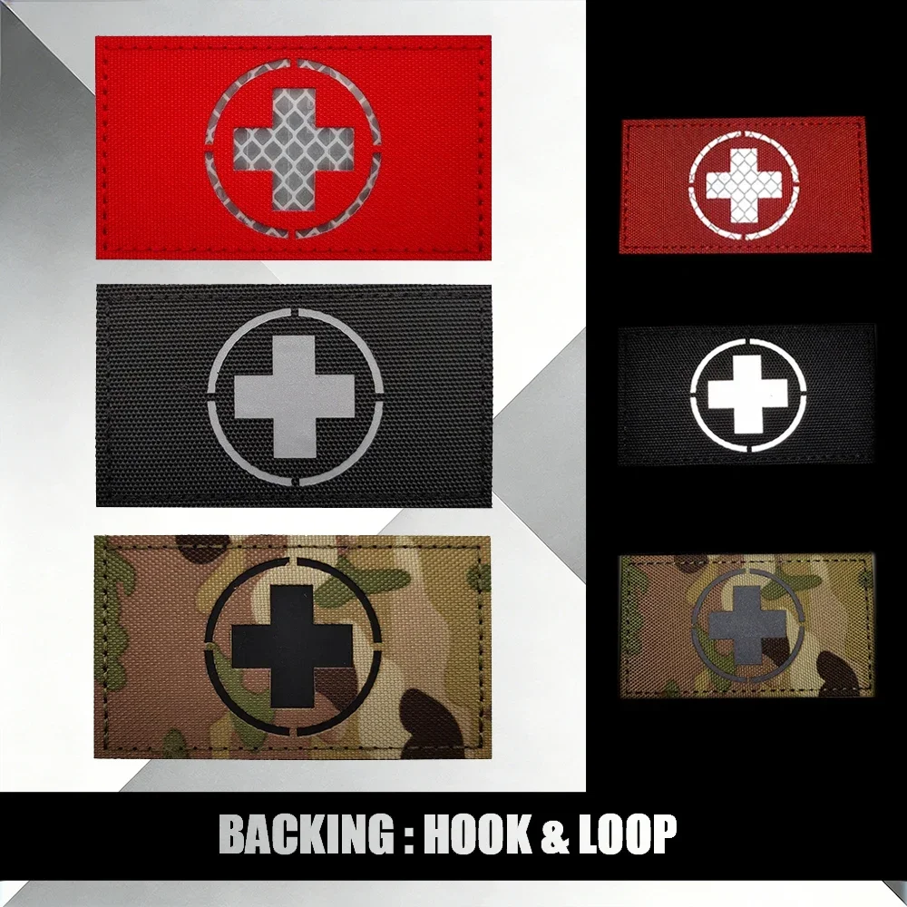 IR Reflective Tactical Military Patch - Medic Paramedic Army Badge Cross Flag Fabric with Hook And Loop for Tactical Use