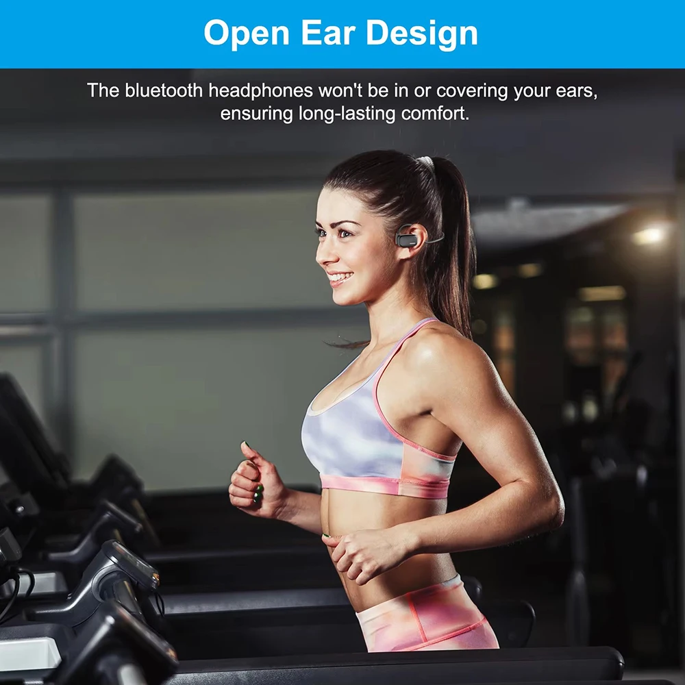 Open Ear Headset Bluetooth Wireless Headphones Earbuds with Noise Cancelling Mic Mute Button for Office Running Cycling Driving