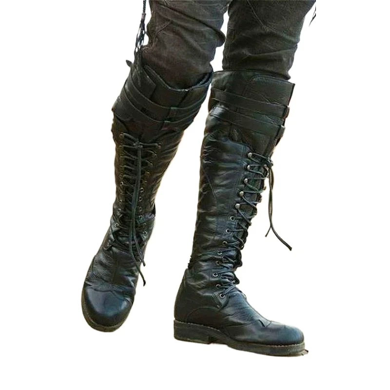Medieval Steampunk Cosplay Boots Men Winter Larp Viking Pirate PU Leather Shoes  Party Fancy Knight Boots