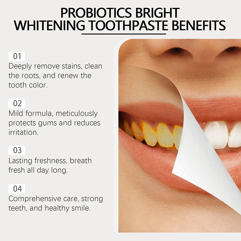 Pasta de dientes probiótica SP-6 para blanquear los dientes, elimina manchas, gestión del cuidado bucal, aliento fresco con sacarin DE SODIO, lactobacilos