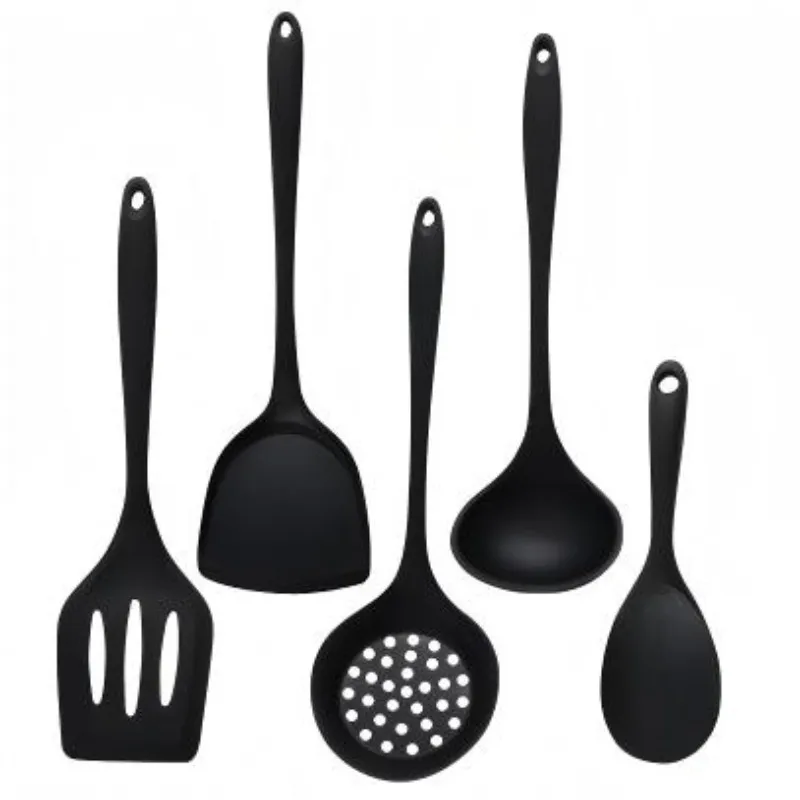 5 قطعة الغذاء الصف سيليكون أواني المطبخ مجموعة مقاومة للحرارة غير عصا ملعقة مغرفة مشقوق ملعقة أدوات الطبخ الأخضر #4