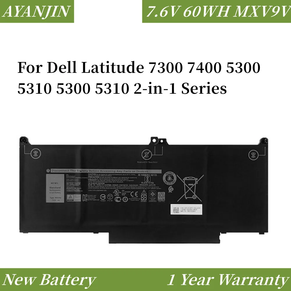 

7.6V 60Wh/7500mAh MXV9V Laptop Battery For DELL Latitude 7300 7400 5300 5310 5300 5310 2-in-1 Series 5VC2M 05VC2M 829MX 0829MX