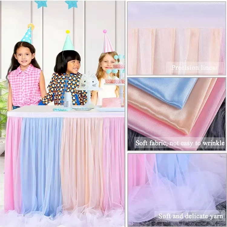 183X77CM Rainbow Tulle Table Skirt Color Table Skirting for Unicorn Theme Decoration Party Birthday Baby Shower Gender Reveal