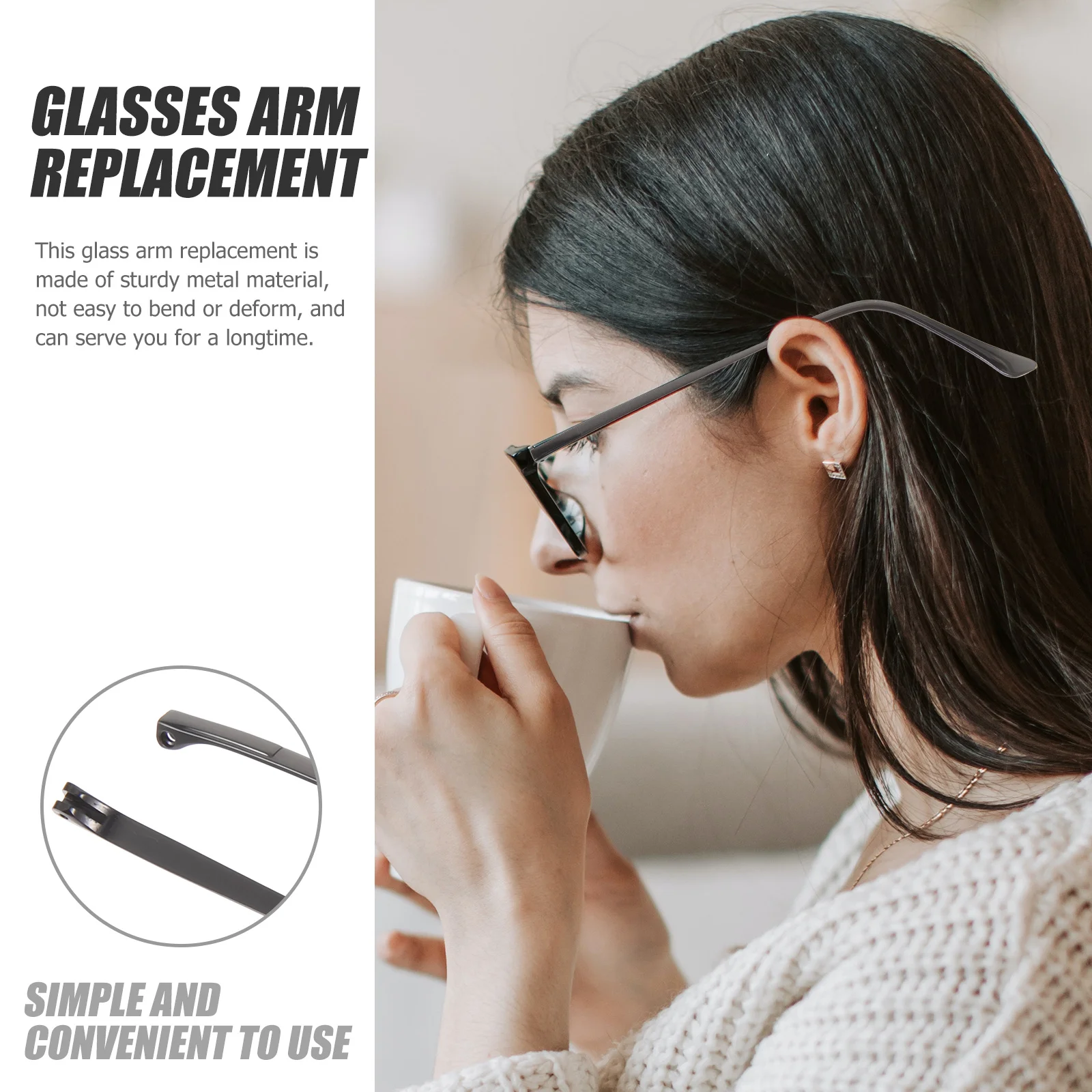 

2Pcs Eyeglasses Replacement Temple Metal Arms for Most Frames Repair Kit Anti-Slip Secure Fit No Ear Pressure Reading Myopia