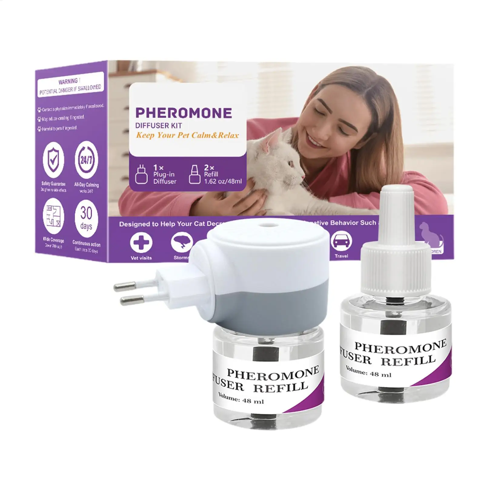 Diffuseur de phéromones pour chats, sûr et apaisant, pour réduire le stress et favoriser un sommeil paisible, accessoires de confort, à brancher pour la maison et les voyages, pour chatons