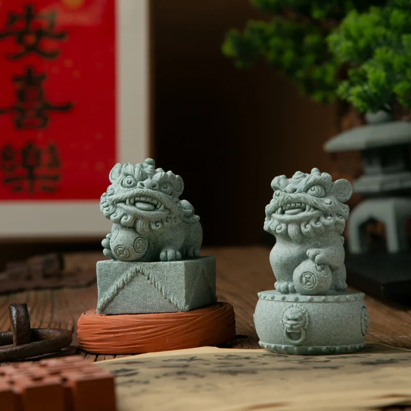 Awakening Lion Bluestone Tea Pet Guochao Fortune Lucky Beast Fish Tank Aquascape Creative Small Ornament Desktop Home Decor Gift