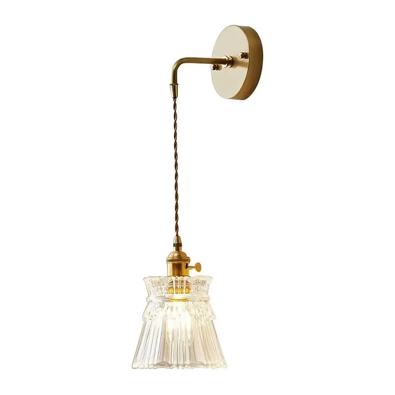 Lampada da parete in vetro ottone retrò giapponese Lampada da parete moderna da comodino nordica Semplice bagno Specchio da bagno Lampada frontale