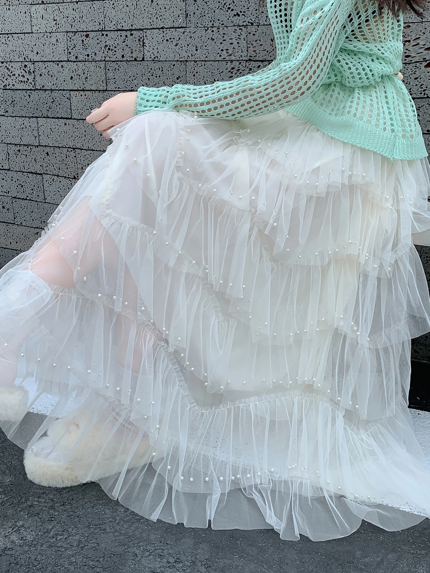 

Spring New Arrival Women's A-Line Cake Skirt Heavy Embroidery Tulle High Waist Loose Fit Daily Wear Korean Style Fairy Skirt