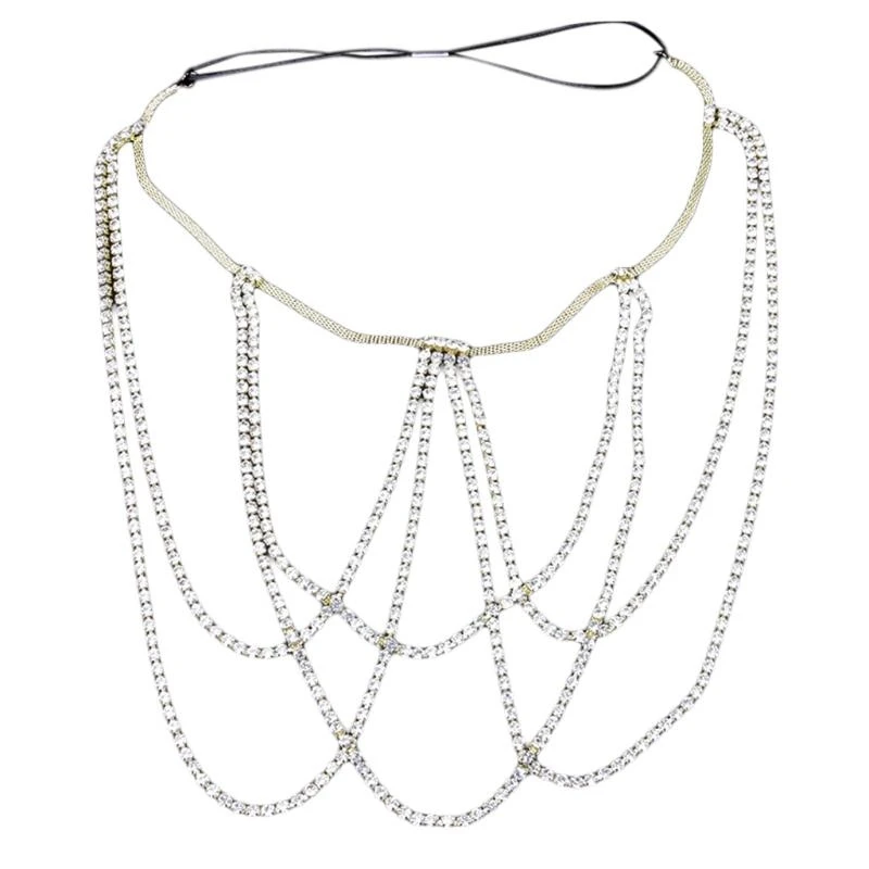 Women Sexy Glitter for Rhinestone Crystal Multi Layers Leg Chain Metal Elastic Thigh Belt Garter Body Jewelry for Club Party