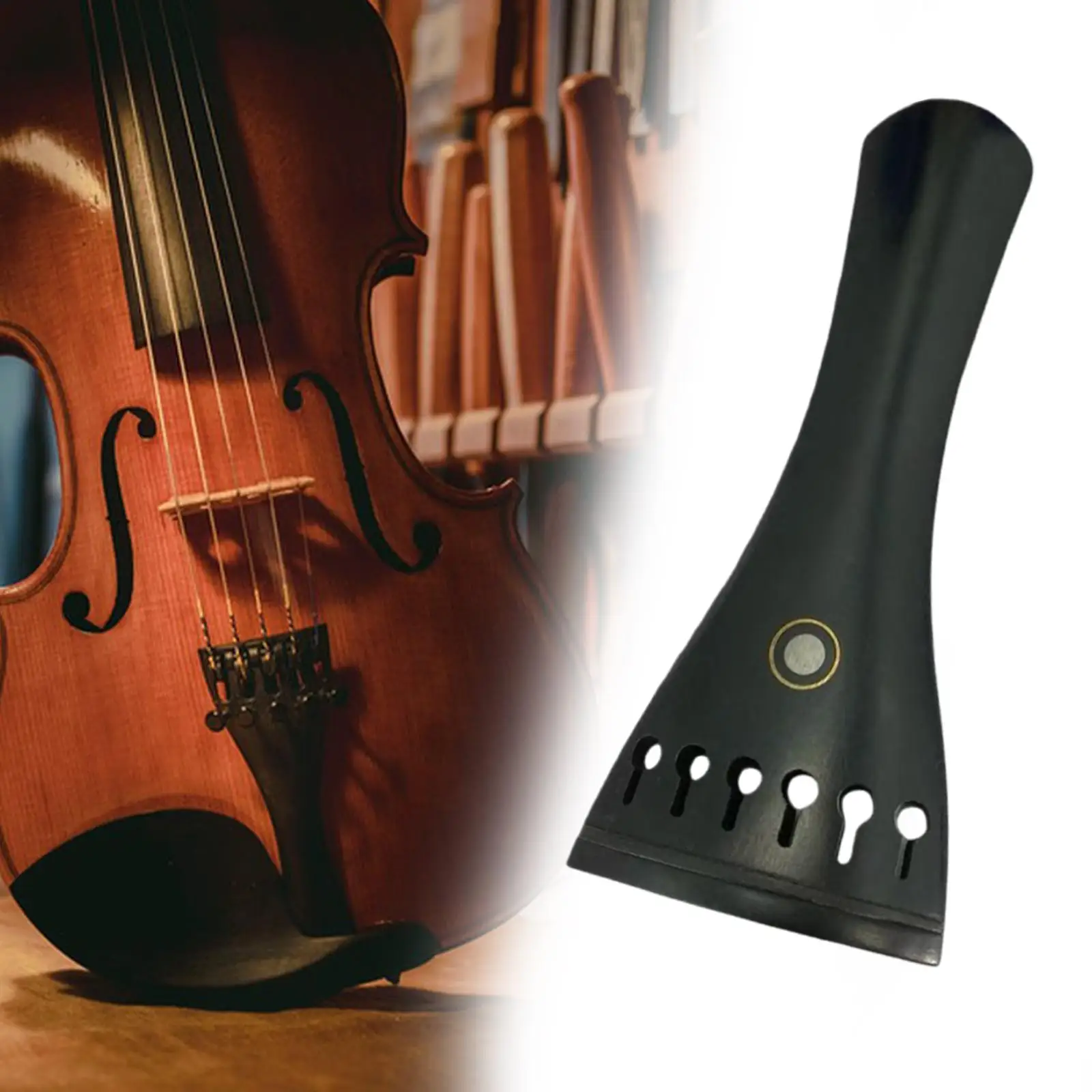 Violin Tailpiece Six String Ebony Wood Black Easy Installation for 4/4 Violins Musical Instrument Repair and Accessories
