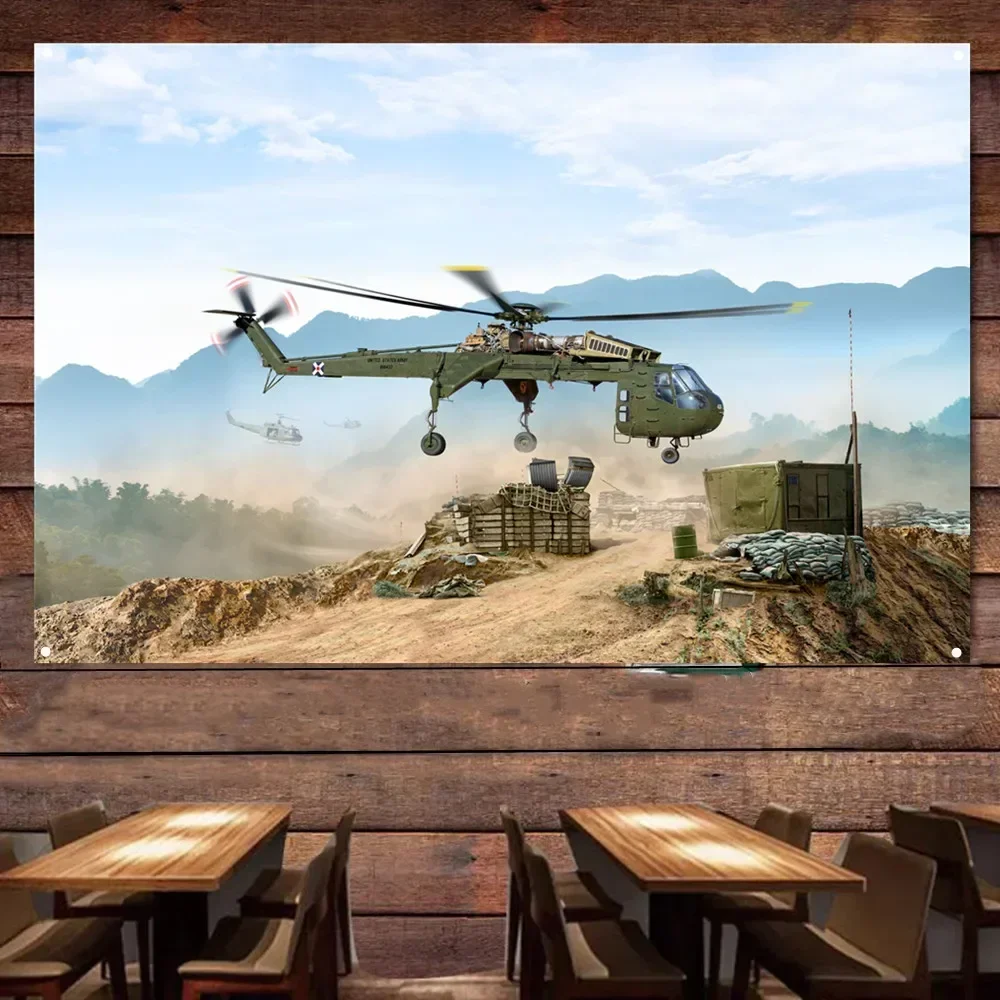 CH-54 Tarhe Attack Helicopter Poster Wall Hanging Flag - Air Force Canvas Art Painting Wall Decor Banner For Military Buffs