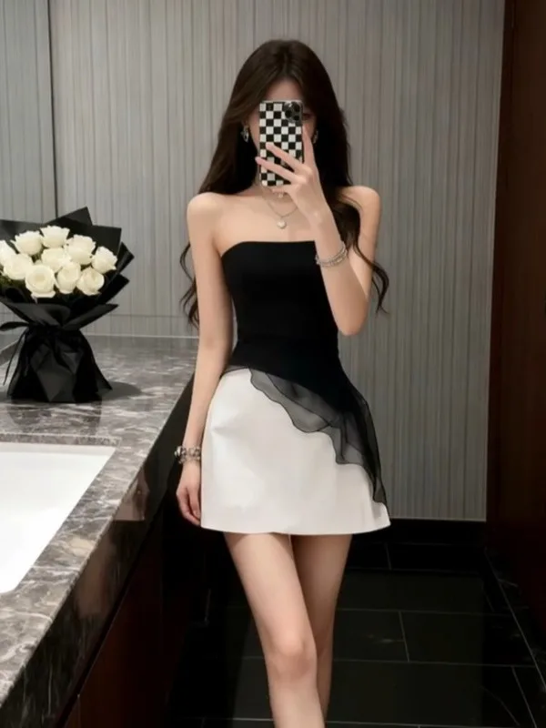 

Ele Pure Desire контрастного цвета, бюстье на одно плечо, женская осенняя облегающая юбка с застежкой на талии Dr