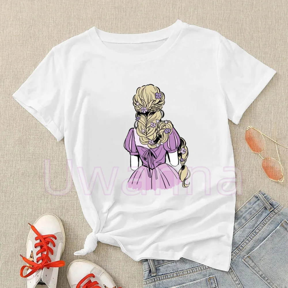 Tangled women tshirt Rapunzel Princess printing Snow white T shirts summer short sleeve Cinderella back t-shirt Graphic tees