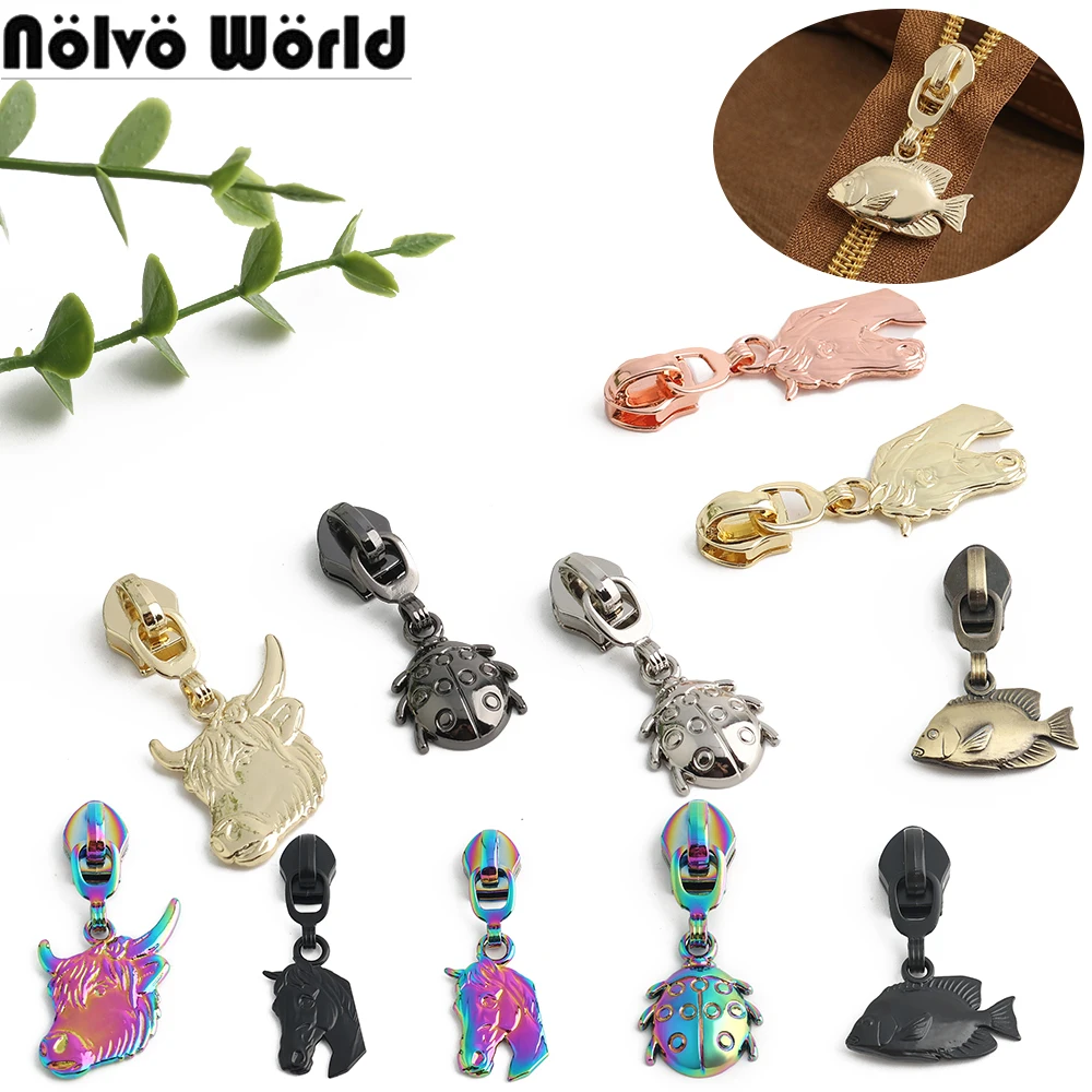 

20/50/100PCS Highland cow,Fish,Horse Shape 5# Nylon Zipper Puller Slider For Clothes Bag Jacket Shoes Zip Head Decor Accessories