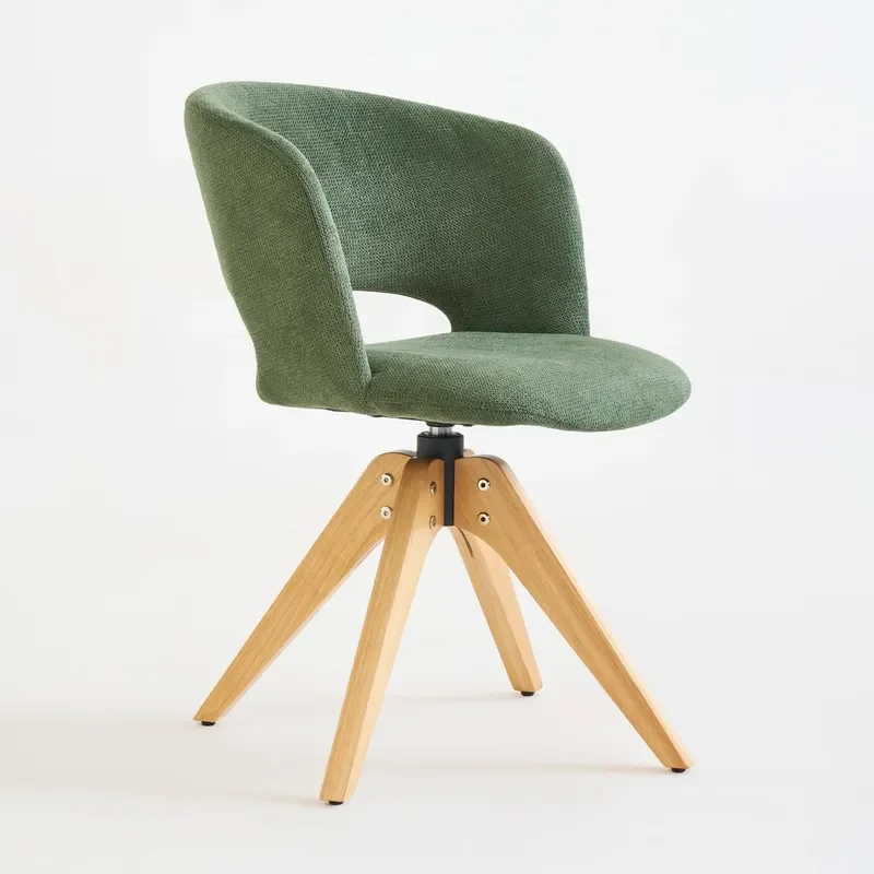 Mid Century Modern Swivel Accent Chair with Solid Wood Legs Home Office Desk Chair No Wheels Makeup Chair for Vanity